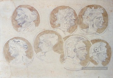  romantique Peintre - Etudes des médaillons d’époque romantique Eugène Delacroix
